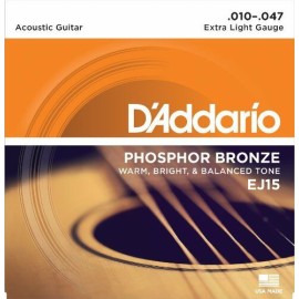 Cuerdas de guitarra acustica EJ15 D Addario Extra Light D ´Addario 